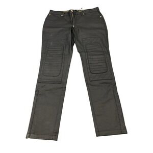 LVL XIII Moto Pants Mens 34 Black Coated Waxed Ribbed Knee Ankle Zip Streetwear